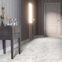 Liberty Floors Carrara Marble - Lustre Stone 8mm High Gloss Laminate Flooring (223773) -Flooring Discount Store carrara marble lustre stone 8mm high gloss laminate flooring 223773 p90003 207842 image