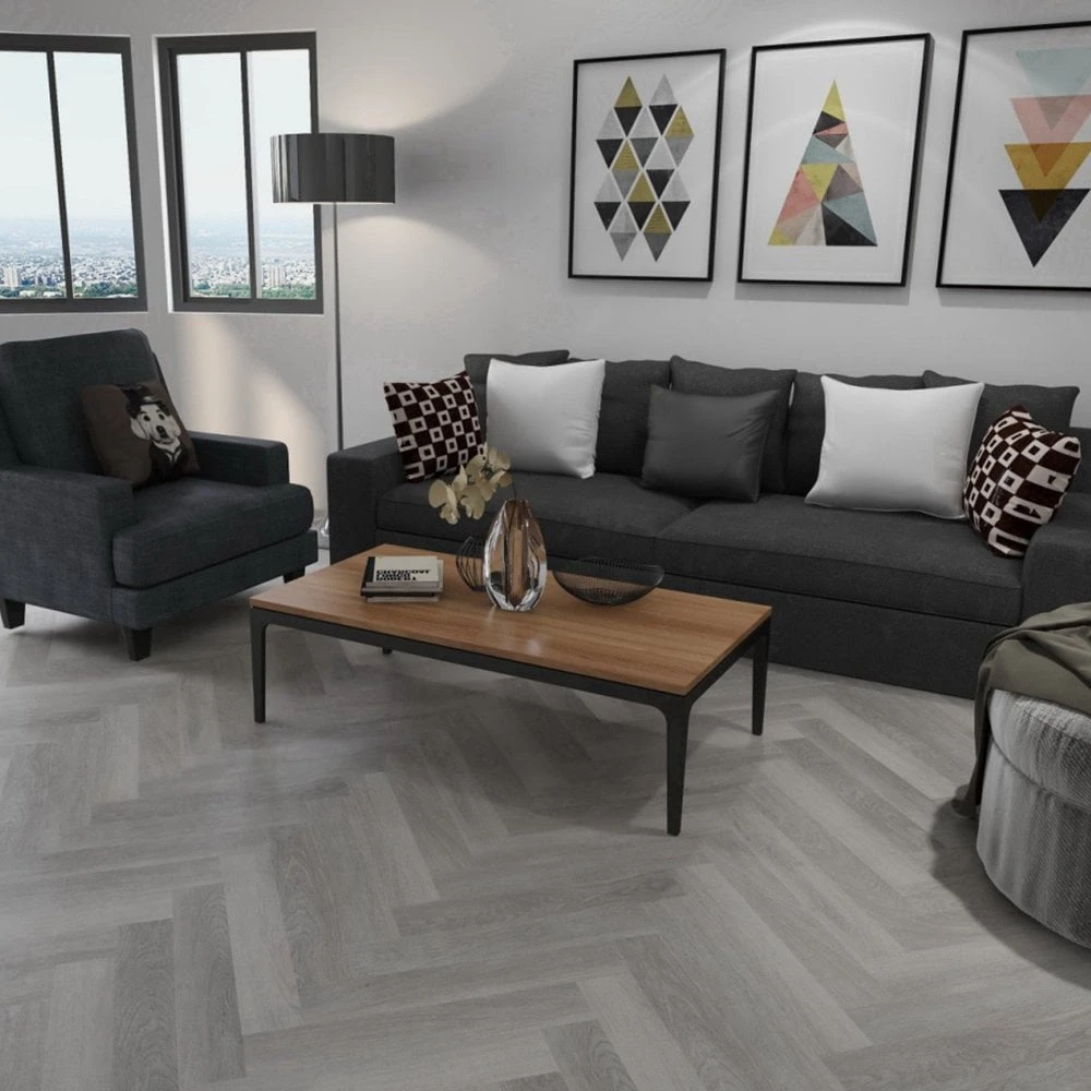 Liberty Floors Light Grey Oak - Herringbone SPC 5.5mm Rigid Core Vinyl Flooring (219444) 1 Liberty Floors Light Grey Oak - Herringbone SPC 5.5mm Rigid Core Vinyl Flooring (219444)