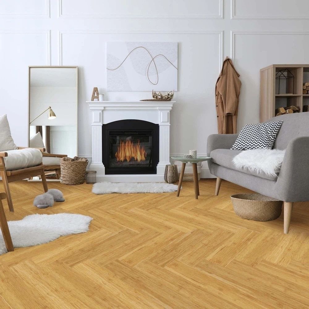 Liberty Floors Natural Bamboo - Herringbone Parquet 10mm Solid Real Wood Flooring (249973) 1 Liberty Floors Natural Bamboo - Herringbone Parquet 10mm Solid Real Wood Flooring (249973)